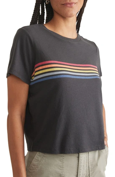 Shop Marine Layer Easy Rainbow Stripe Crop T-shirt In Faded Black