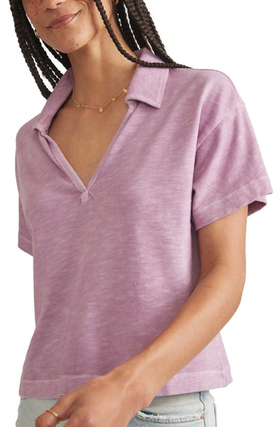 Shop Marine Layer Boxy Cotton Polo T-shirt In Lavender Mist