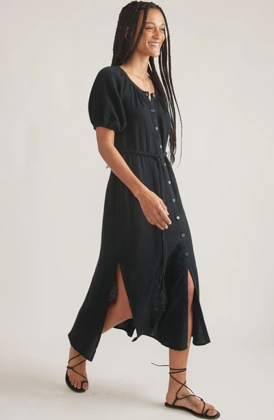 Shop Marine Layer Belted Double Cloth Midi Shirtdress In Black