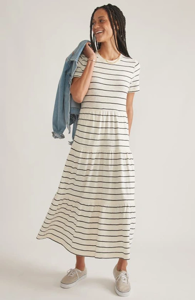 Shop Marine Layer Stripe Tiered T-shirt Dress In Antique White