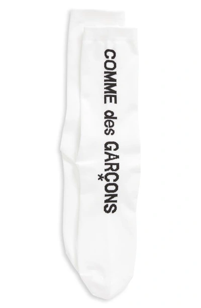 Shop Comme Des Garçons Logo Crew Socks In White
