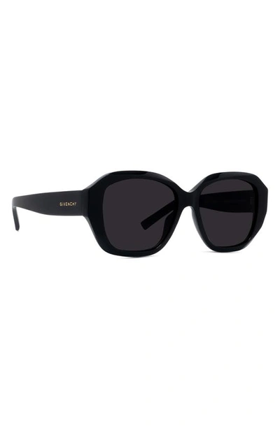 Shop Givenchy Gv Day 55mm Round Sunglasses In Shiny Black / Smoke