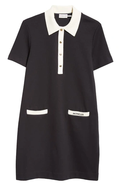 Shop Moncler Stretch Cotton Polo Dress In Dark Navy Blue