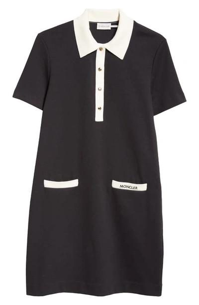 Moncler Two-tone Mini Shirtdress In Dark Navy Blue