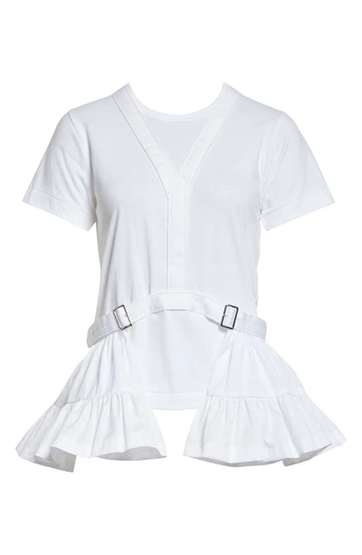 Shop Comme Des Garcons Girl Belted Peplum V-neck T-shirt In White