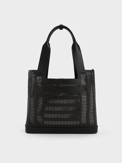 Shop Charles & Keith Delphi Cut-out Tote Bag In Black