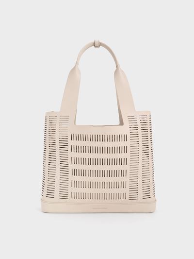 Shop Charles & Keith Delphi Cut-out Tote Bag In Oat