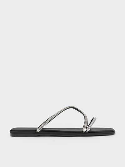 Shop Charles & Keith - Satin Braided Strappy Sandals In Black Textured