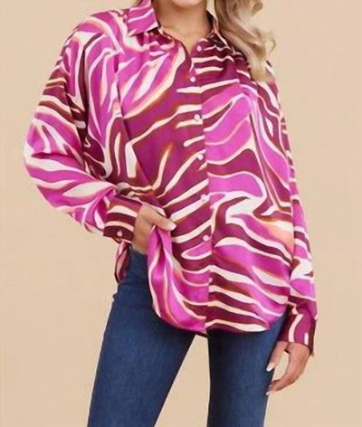 Shop Jodifl Swirl Print Satin Long Sleeves Top In Magenta In Pink