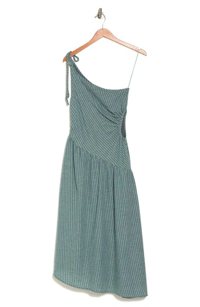 Shop Lumiere Stripe One Shoulder Ruched Cutout Dress In Jade