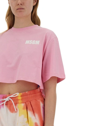 Shop Msgm Cropped T-shirt In Pink