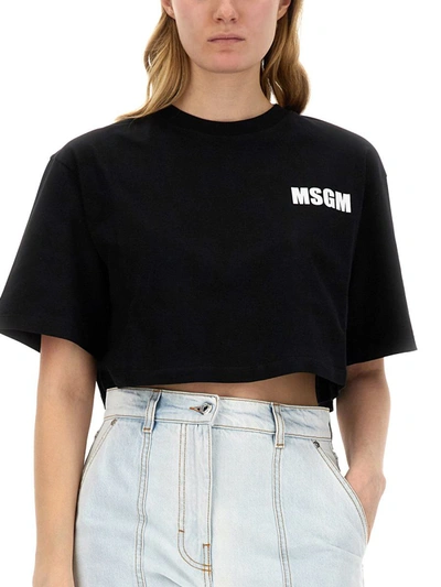Shop Msgm Cropped T-shirt In Black