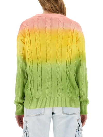 Msgm Cable Knit Gradient Cardigan In Green