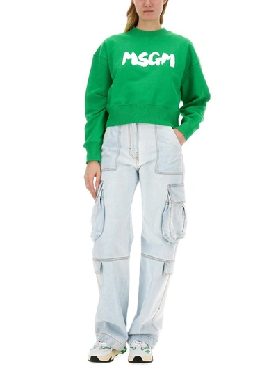 Shop Msgm Sweatshirt With Logo In Green