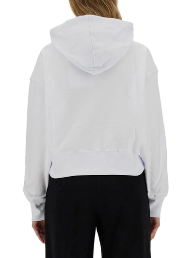 Msgm Cropped White Sweatshirt With Contrasting Logo In White
