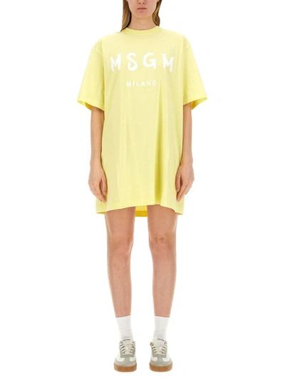Shop Msgm T-shirt Dress In Yellow