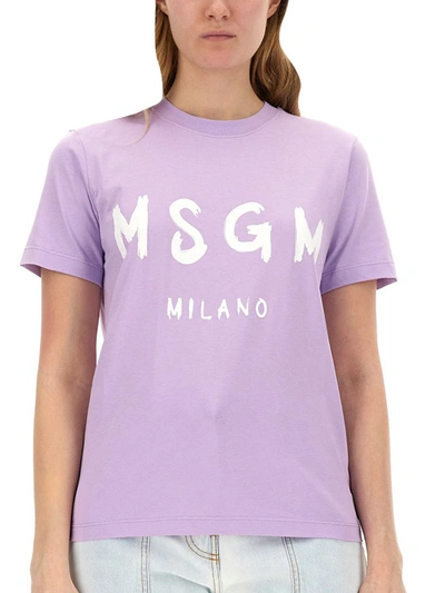 Shop Msgm T-shirt With Print In Lilac