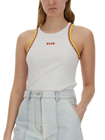 Shop Msgm Tops With Logo In White