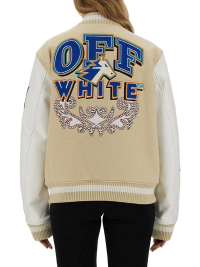 Shop Off-white Varsity Jacket In Beige