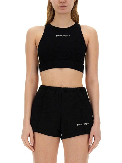 Shop Palm Angels Crop Top With Logo In Black