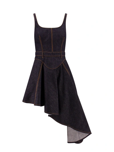 Shop Alexander Mcqueen Denim Asymmetric Dress