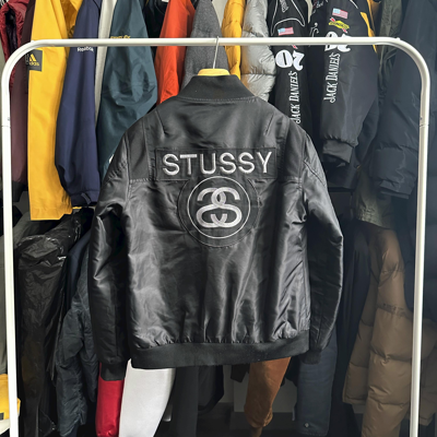 Pre-owned Stussy X Vintage Stussy Big Ss Logo Varsity Nylon Light Jacket / Bomber In Black