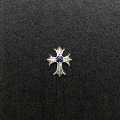 Pre-owned Chrome Hearts Sapphire Cross Stud Earring In Silver