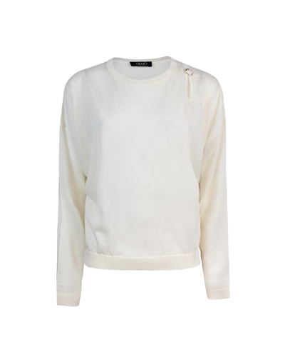 Shop Liu •jo Cashmere Blend Crew Neck Sweater In X0256star White