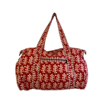 Shop Behotribe  &  Nekewlam Duffle Bag Block Print Red Coral