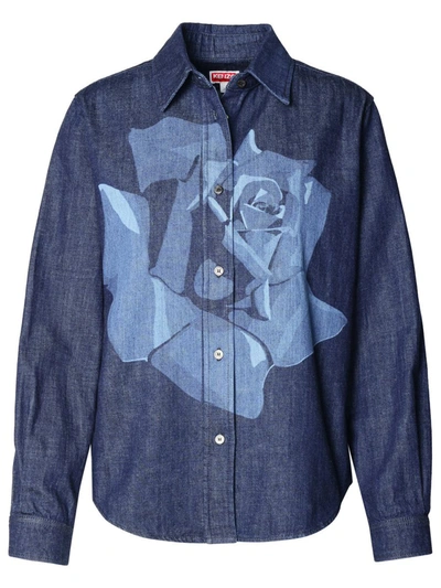 Shop Kenzo Denim Print Shirt In Blue