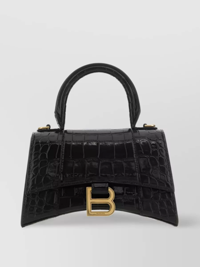 Shop Balenciaga Hourglass Crocodile Effect Top-handle Bag In Black