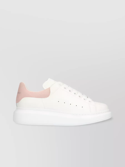 Alexander Mcqueen Oversize Sneakers In White Leather With Pink Suede Heel In White