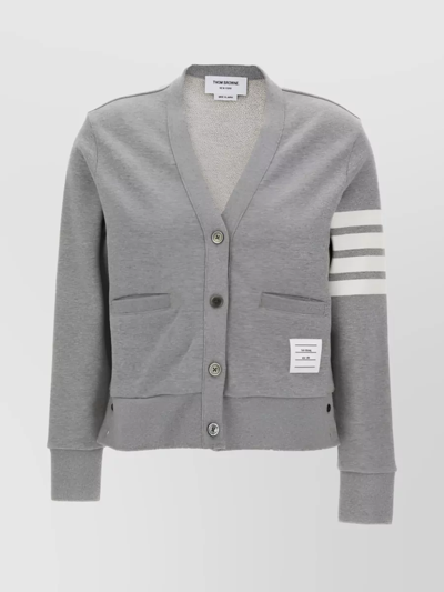 Shop Thom Browne 4-bar Stripe V-neck Knitwear Cardigan In Grey