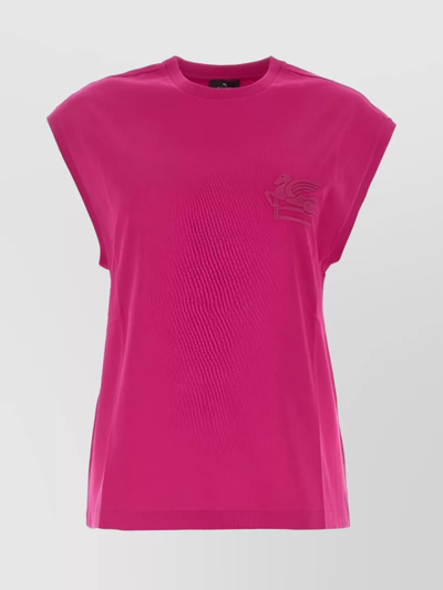 Shop Etro Logo Embroidered Sleeveless T-shirt In Pink