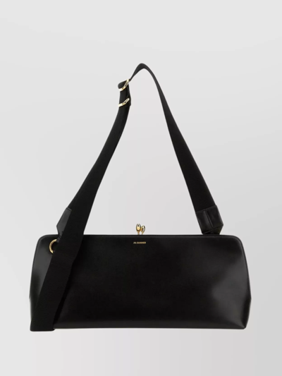 Shop Jil Sander Leather Crossbody Bag With Fabric Strap In Black