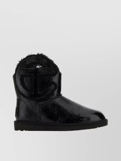 Shop Ugg Logo Mini Crinkle Ankle Boots With Fur Trim In Black