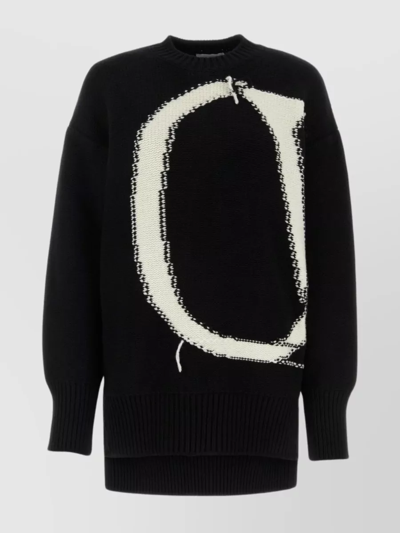 Shop Off-white Ow Maxi Graphic Design Woolen Crew-neck Sweater In Black