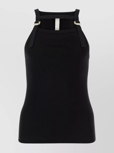 Shop Dion Lee Ribbed Cotton Sleeveless Top With Buckle Straps In Black