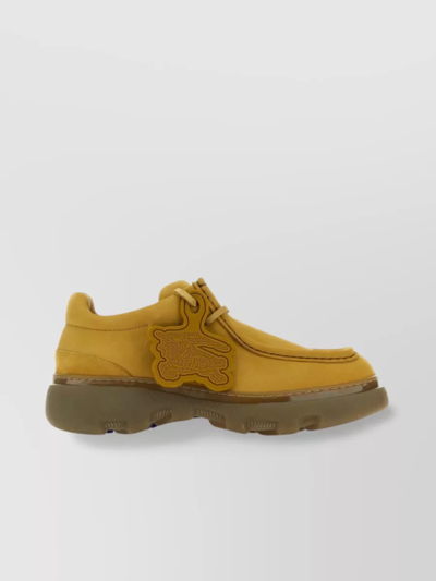 Shop Burberry Nubuk Creeper Lace-up Shoes With Strap Detail In Yellow