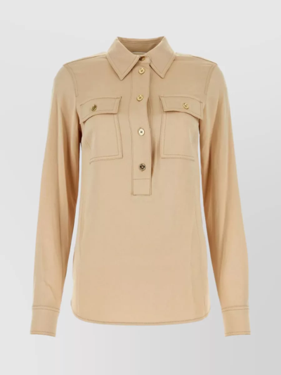 Shop Michael Kors Blouse With Rear Yoke And Buttoned Angle Cuffs In Cream
