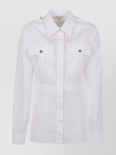 Shop Alexander Mcqueen Sleeved Military Cotton Shirt In White