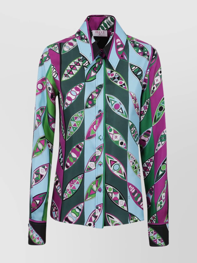 Shop Emilio Pucci Patterned Silk Twill Shirt With Cuff Buttons In Green