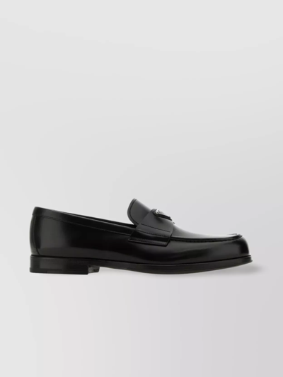 Shop Prada Classic Leather Loafers With Polished Triangle In Black
