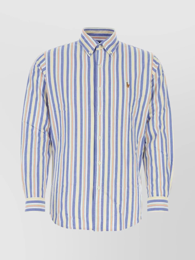 Shop Polo Ralph Lauren Button-down Collar Embroidered Cotton Shirt In Blue