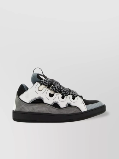 Shop Lanvin Suede And Leather Curb Sneakers In Black