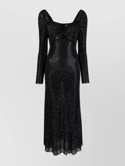 Shop Self-portrait Rhinestone Mesh Sweetheart Midi Dress In Black