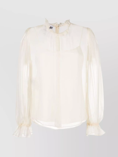 Shop Moschino Sheer Ruffle Sleeve Top In White