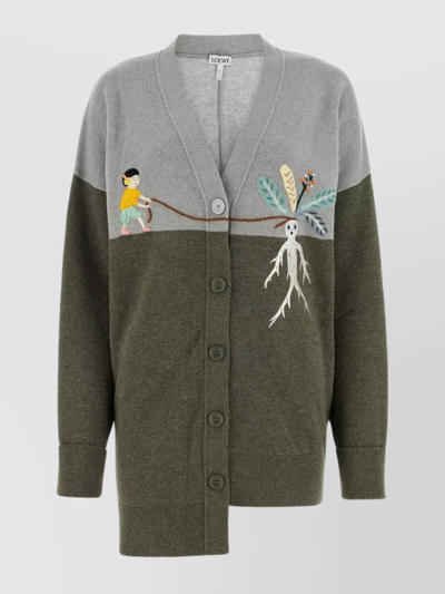 Shop Loewe Two-tone Oversized Knit Cardigan With Unique Embroideries
