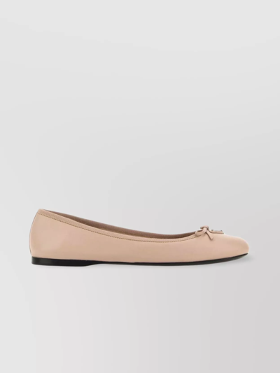 Shop Prada Nappa Leather Ballet Flats With Bow In Cream