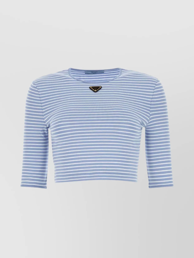 Shop Prada Striped Embroidered Cotton T-shirt